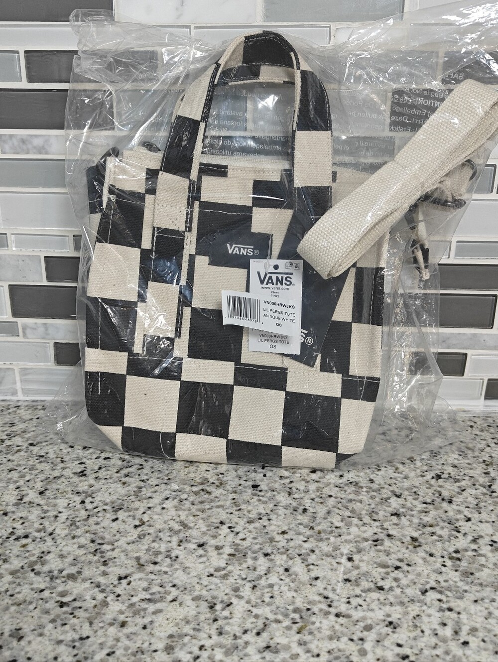 Vans Lil Pergs Checkerboard Tote Bag (white, black)